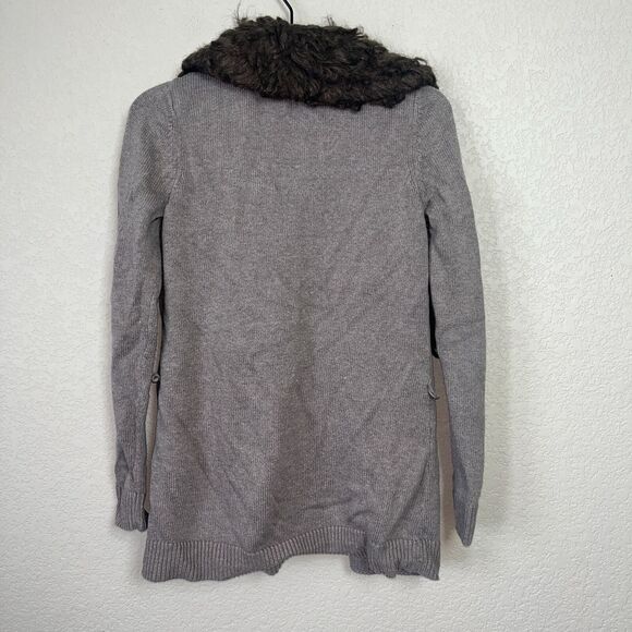 Ann Taylor Womens Sz M Taupe and Faux Fur Open Front Sweater - Picture 4 of 4